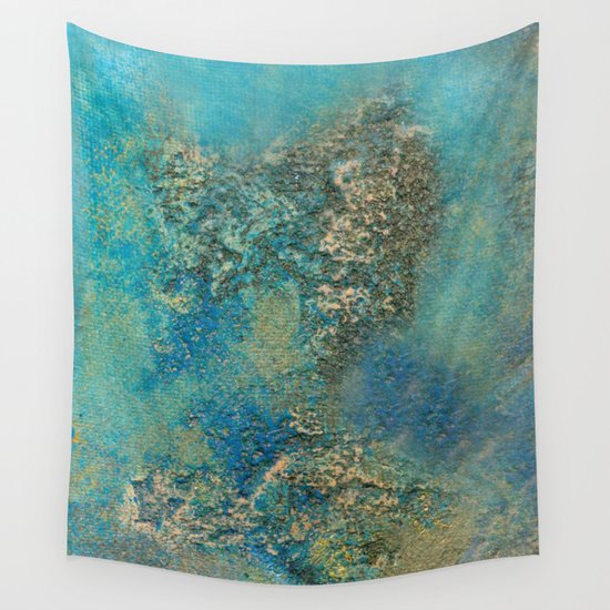Philip Bowman Blue And Gold Modern Abstract Art Painting Wall Tapestry