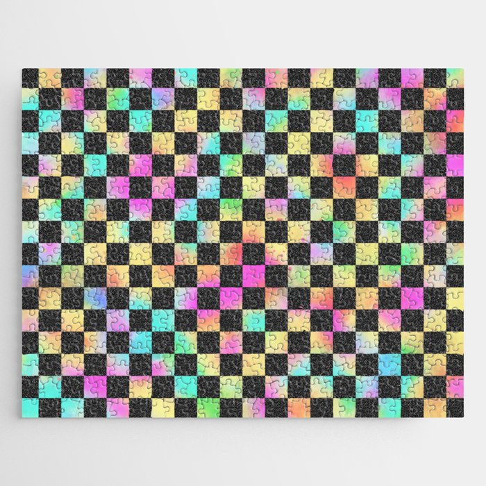 Checkerboard Pattern In 80's Colors Jigsaw Puzzle