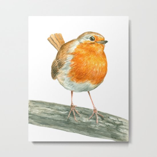 Robin bird watercolor art Metal Print