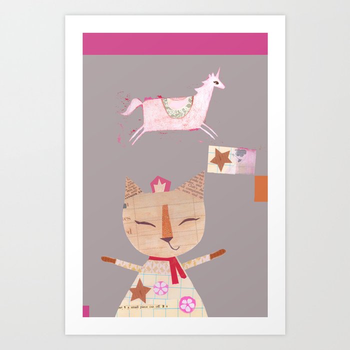 Collage Cat and Horse Art Print