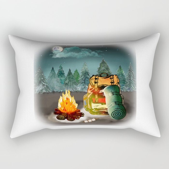 Camping Forest Night Adventure Rectangular Pillow