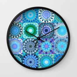 Blue Mandala Patchwork Art - Mandala Medley Three Wall Clock