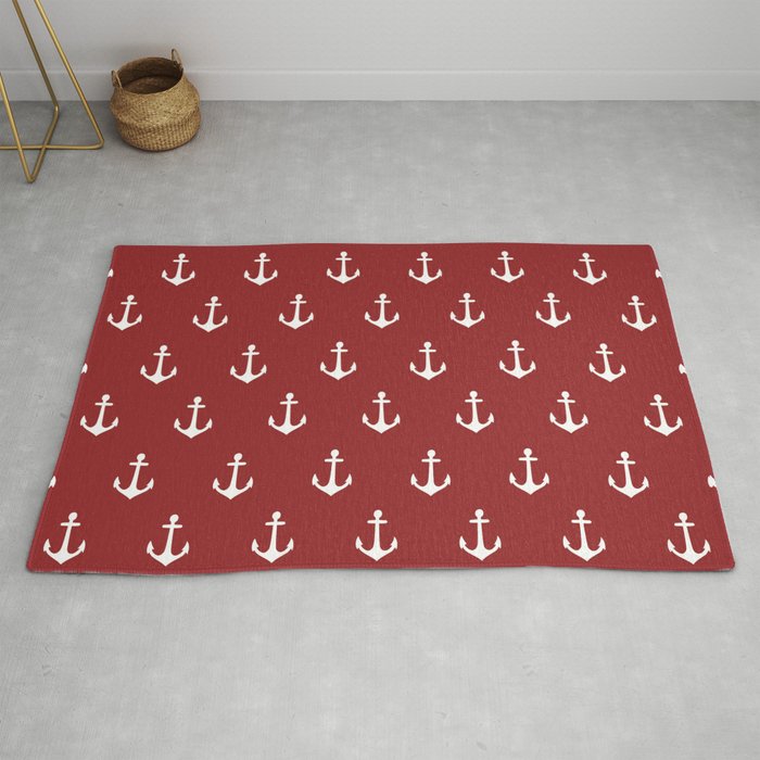 Maritime Nautical Red and White Anchor Pattern - Anchors Rug by Art by  Simplicity of life