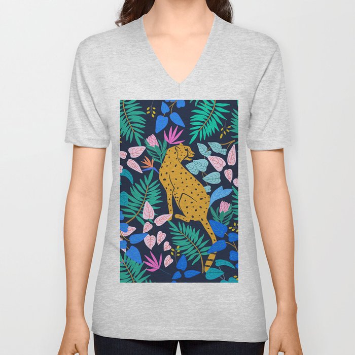 Jungle print - cheetah + florals V Neck T Shirt