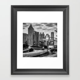 Morning Traffic and Atlanta Georgia Skyscrapers 1x1 Monochrome Framed Art Print