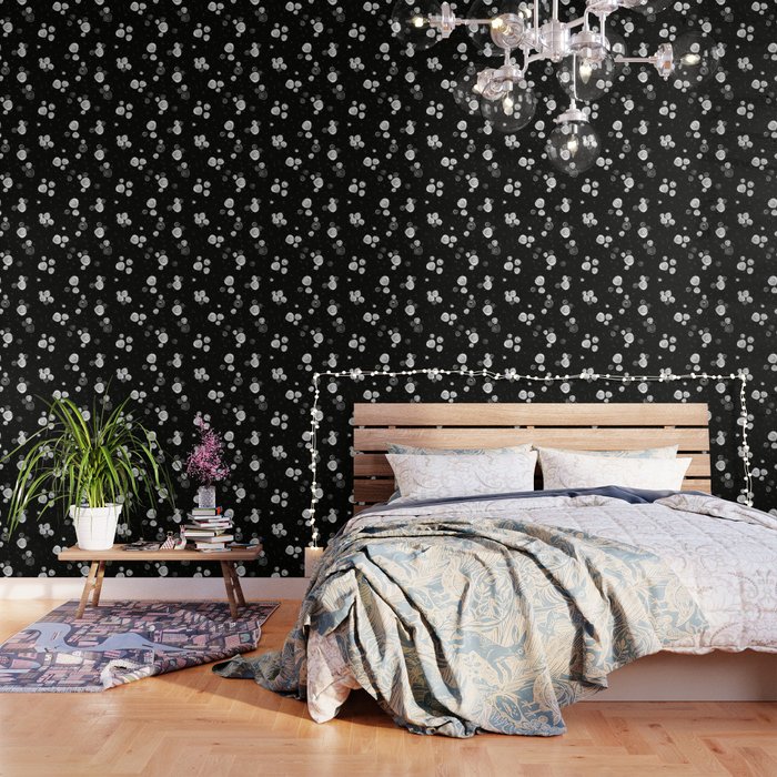 Black and white doodle flower pattern with cute roses Wallpaper