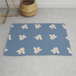 White Lily Watercolor Flower on Slate Blue Rug