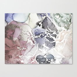 Alcohol Abstract. Gray and Black Blots. Clear water Divorces. Ink Blot. Alcohol Ink Splatter. Aquamarine Spray Gouache drawn. Contrast Grayscale Colorful Texture. Canvas Print