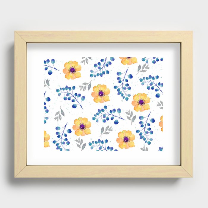 Orange flowers / Blue eucalyptus Recessed Framed Print