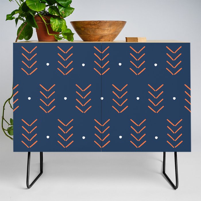 Arrow Lines Geometric Pattern 1 in Navy Blue and Orange Credenza
