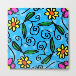 Bubbles and Flowers Pattern Metal Print