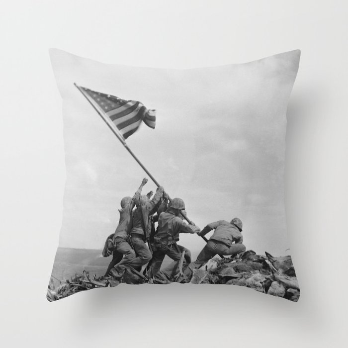 American Troops raising American flag on Mount Suribachi, Iwo Jima, 23 February 1945 Throw Pillow