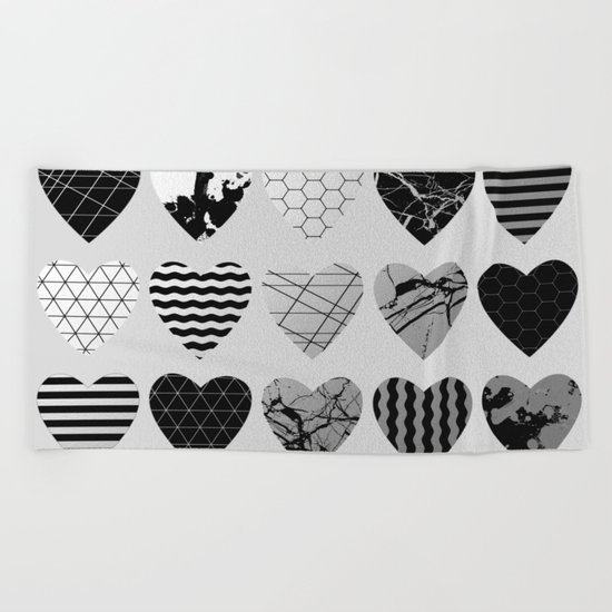 Metallic Love - Hexagon, stripes, triangles, geometric, marble, paint splat hearts! Beach Towel