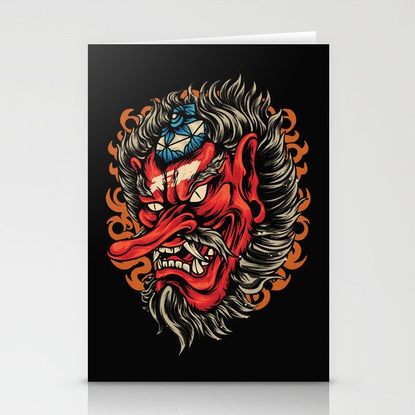 Tengu Japanese Devil Tattoo, Japanese Tengu Heavenly Sentinel, Red Vintage Tengu, Best Gift Idea For Tengu Japanese Art, And  Red Angry Tengu Demon Lovers Stationery Cards
