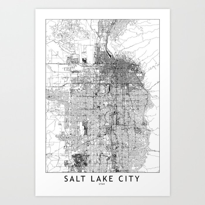 Salt Lake City White Map Art Print