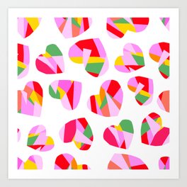 Happy Heart Pattern Collage 1. white Art Print