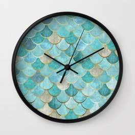 Moroccan Mermaid Fish Scale Pattern, Aqua,Teal Wall Clock