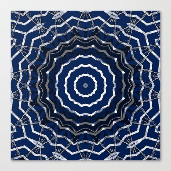 Blue stripes on white grunge textured kaleidoscope Canvas Print
