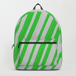 [ Thumbnail: Lime Green & Light Grey Colored Lines Pattern Backpack ]