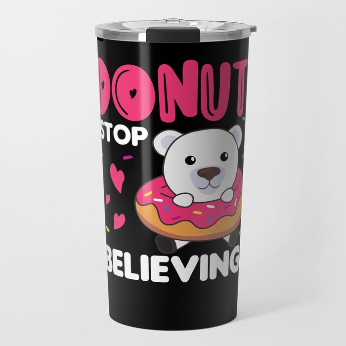 Cute Polar Bear Funny Animals In Donut Pink Travel Mug