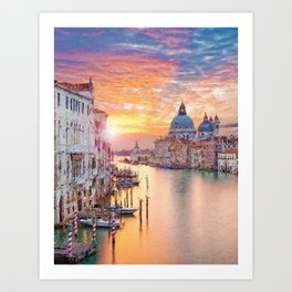 Venice, Italy Grand Canal Sunset landscape painting Art Print