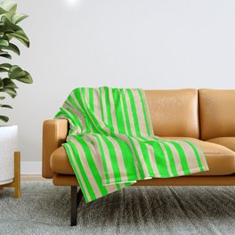 [ Thumbnail: Lime & Tan Colored Lines/Stripes Pattern Throw Blanket ]