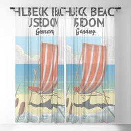 Ahlbeck Beach, Usedom beach travel poster. Sheer Curtain