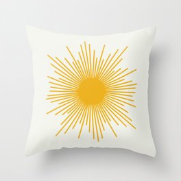 Mustard Yellow Retro Sun on Off White Throw Pillow