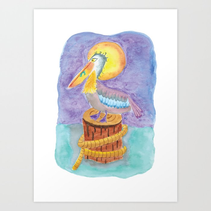Pelican on a piling Art Print