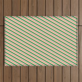 [ Thumbnail: Eyecatching Beige, Salmon, White, Green, and Light Sea Green Colored Striped/Lined Pattern Outdoor Rug ]