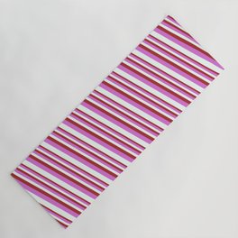 [ Thumbnail: Brown, Orchid, and Mint Cream Colored Stripes/Lines Pattern Yoga Mat ]