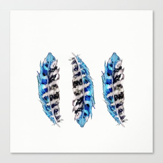 Three Feathers Watercolor Canvas Print