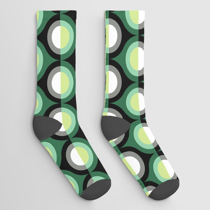 Mid-Century Teardrop Geometric Pattern - Forest Colors Socks