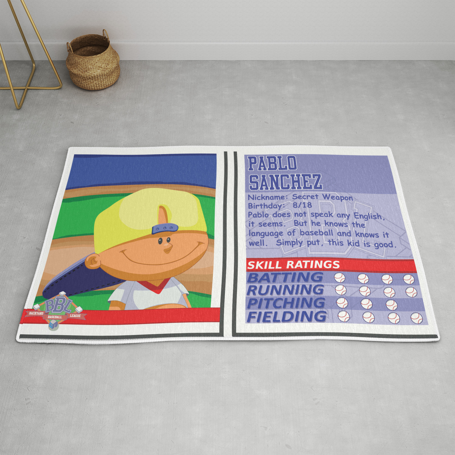 Pablo Sanchez Stat Card Backyard Baseball Rug By Sliceofpizzo