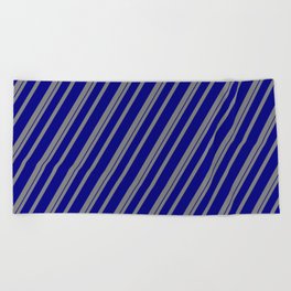 [ Thumbnail: Gray and Blue Colored Striped/Lined Pattern Beach Towel ]