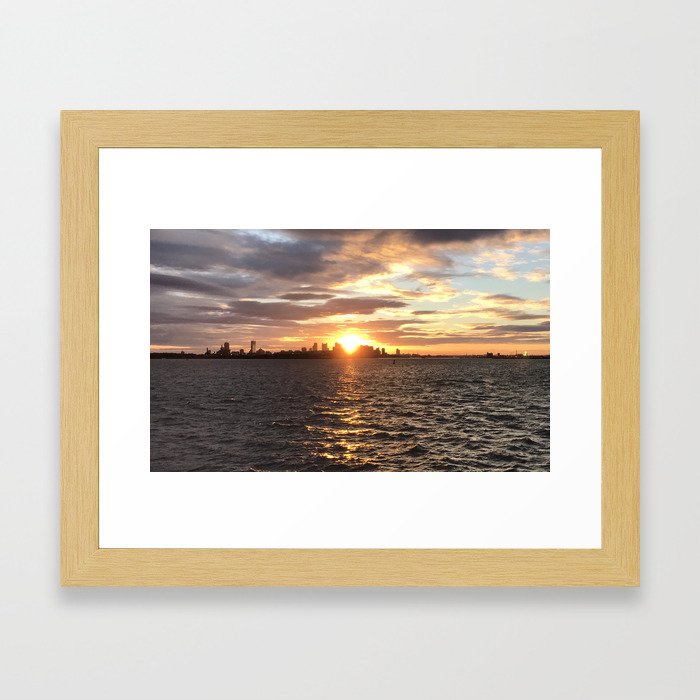 sunset over Boston Framed Art Print