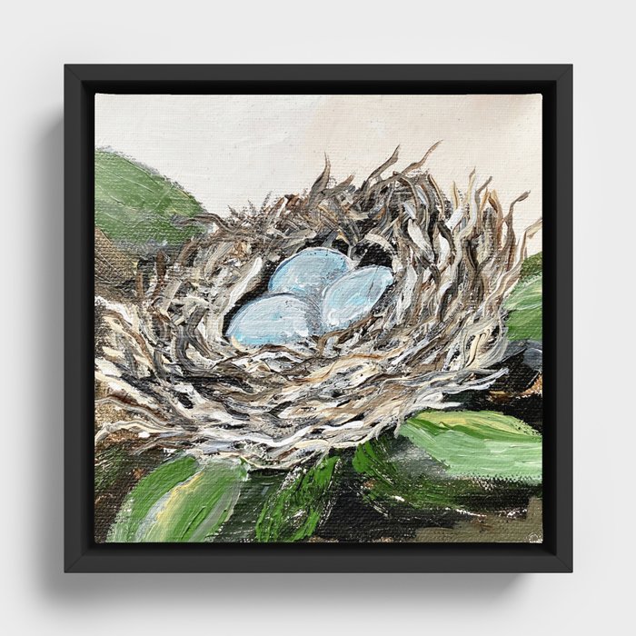 Painted Nest and Eggs Framed Canvas