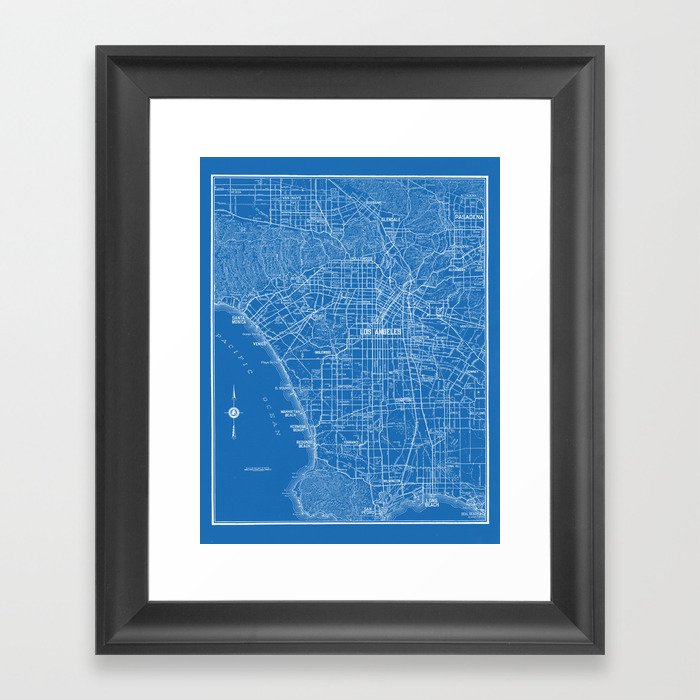 Los Angeles Street Map Framed Art Print by Catherine Society6