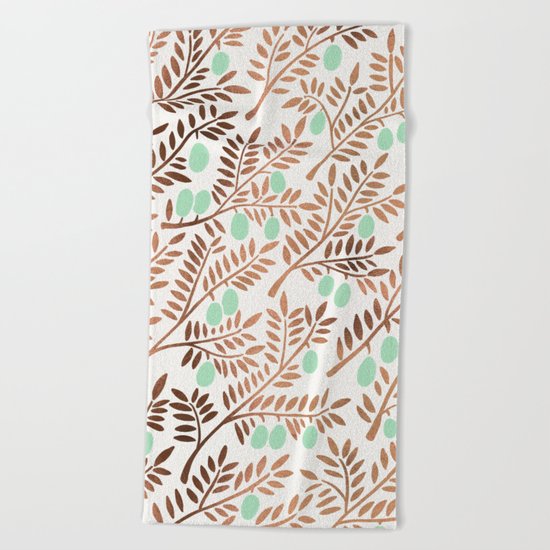 Olive Branches – Rose Gold & Mint Beach Towel