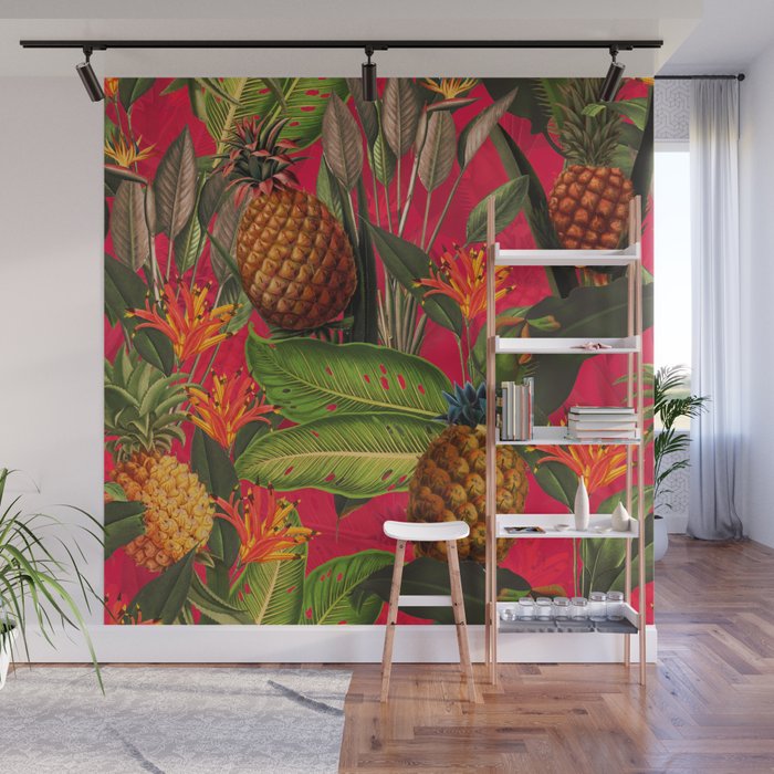 Vintage & Shabby Chic - Hot Summer Pineapple Tropical Flower Garden Wall Mural