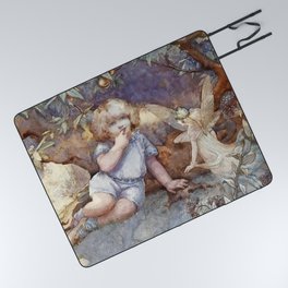 “Little Girl With a Fairy” by Beatrice Goldsmith Picnic Blanket