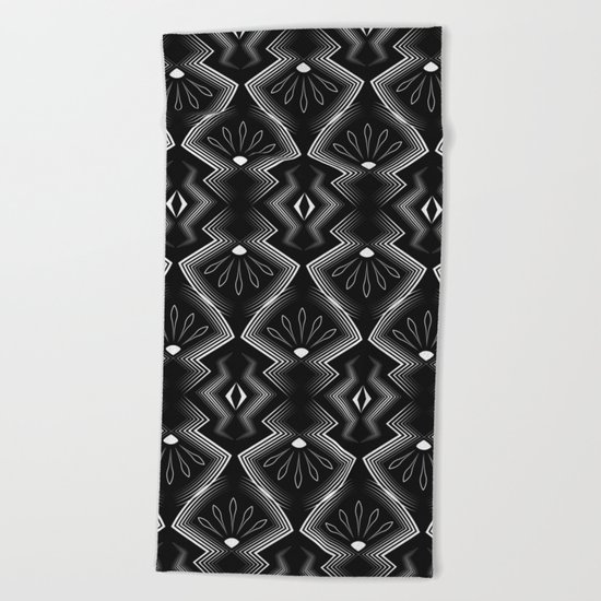 Art Deco . Black and white pattern ."Constance ". Beach Towel