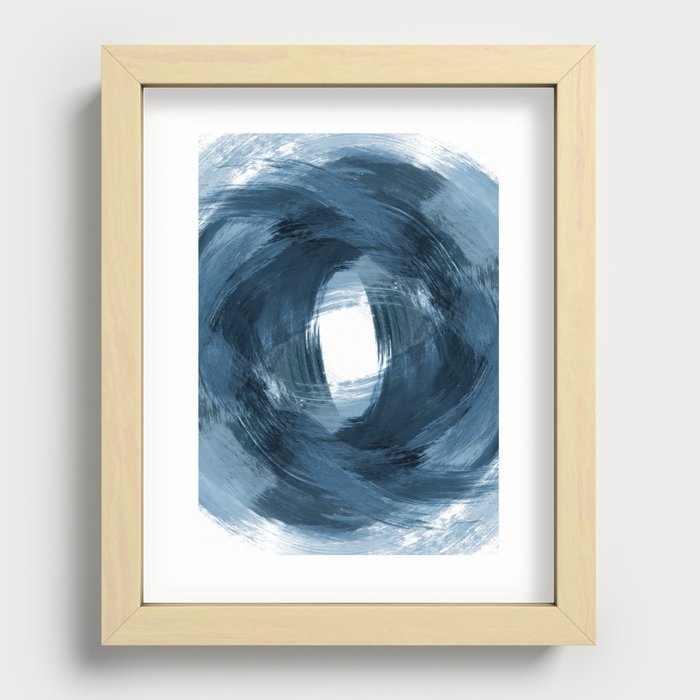 Blue Modern Abstract Brushstroke Painting Vortex Recessed Framed Print