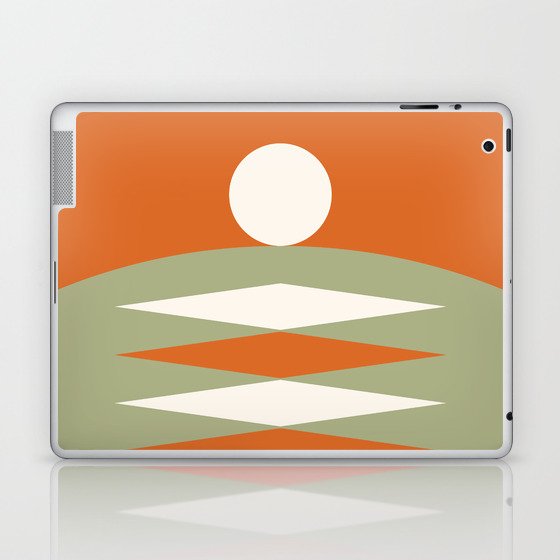Abstract Geometric Sunrise 17 in Sage Green Orange Laptop & iPad Skin