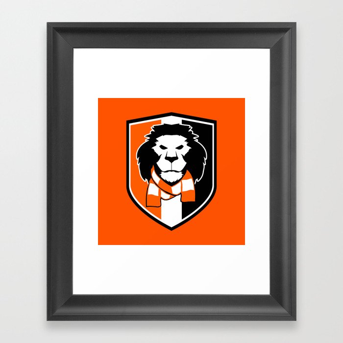 Lion logo - shield, orange background Framed Art Print