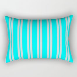 [ Thumbnail: Cyan & Light Gray Colored Pattern of Stripes Rectangular Pillow ]
