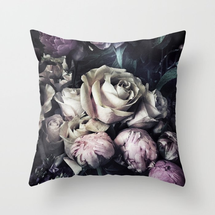 Roses peonies vintage style old masters flowers blooms Throw Pillow
