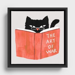 Cat reading book Framed Canvas