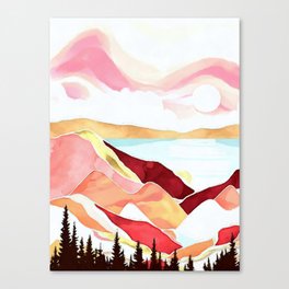 Alpine mountain pink sunset watercolor landscape painting for home, bedroom, living room, and wall decor No. 2 Canvas Print