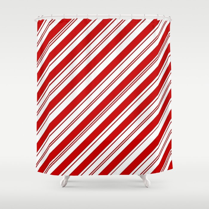 winter holiday xmas red white striped peppermint candy cane Shower Curtain